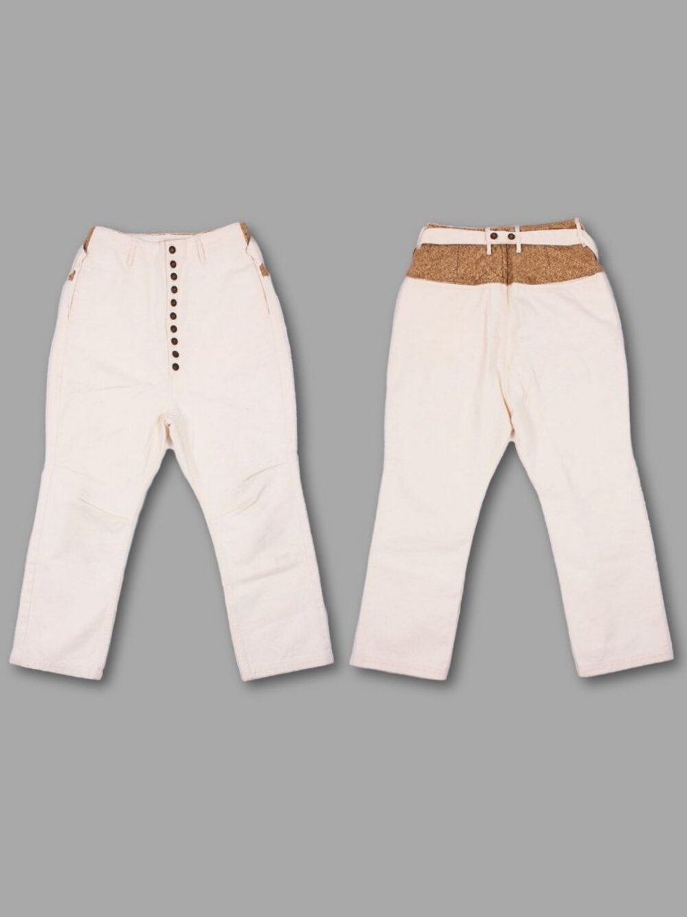 KAPITAL White Brown Belted High Waisted Cropped Pants